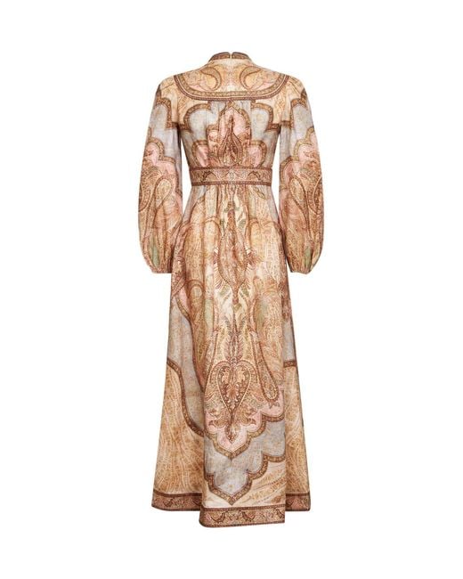 Zimmermann Natural Tapestry-Print Linen Wanderlust Midi Dress