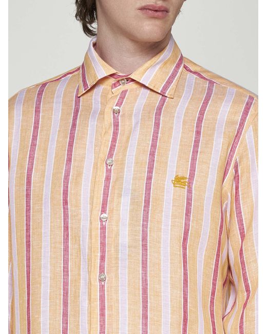 Etro Pink Striped Linen Shirt for men