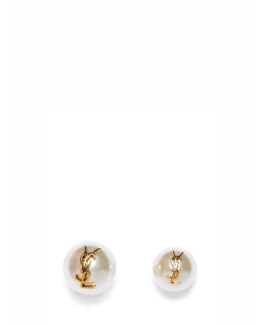 Saint Laurent White Cassandre Asymmetric Earrings