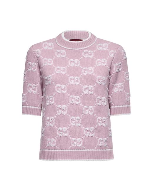 Gucci Pink Gg Bouclé Wool Sweater