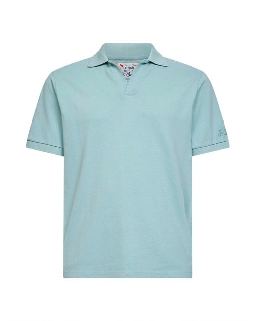Mc2 Saint Barth Blue Sage Stretch Cotton Piquet Charles Buttonless Polo Shirt for men