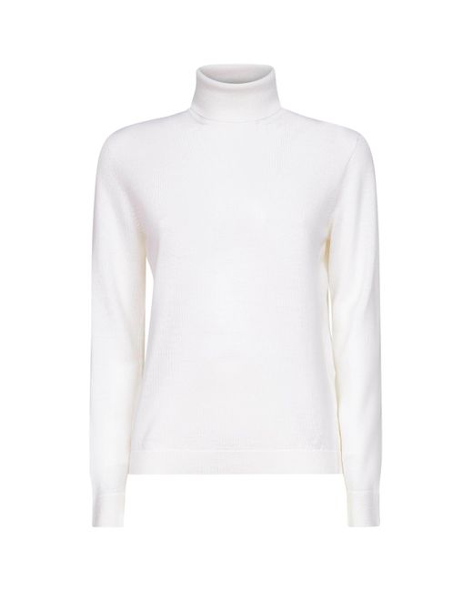 Blanca Vita White Lightweight Virgin Wool Knit Turtleneck Sweater