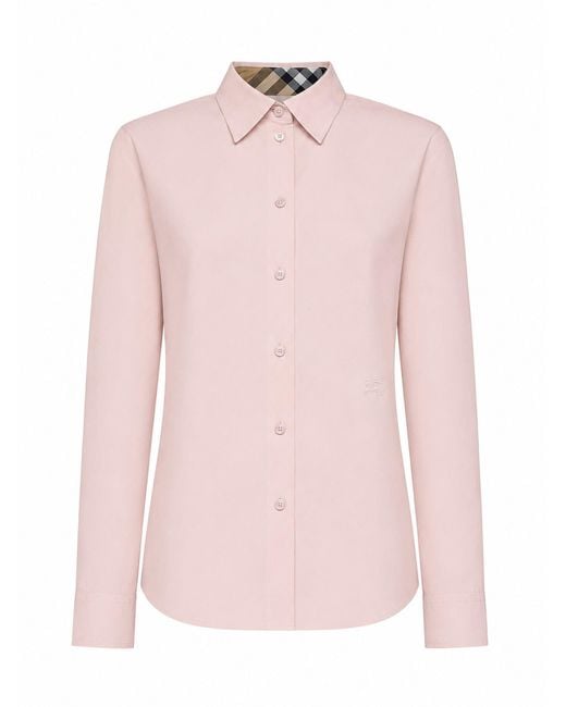 Burberry Pink Cotton Poplin Shirt With Ekd Embroidery