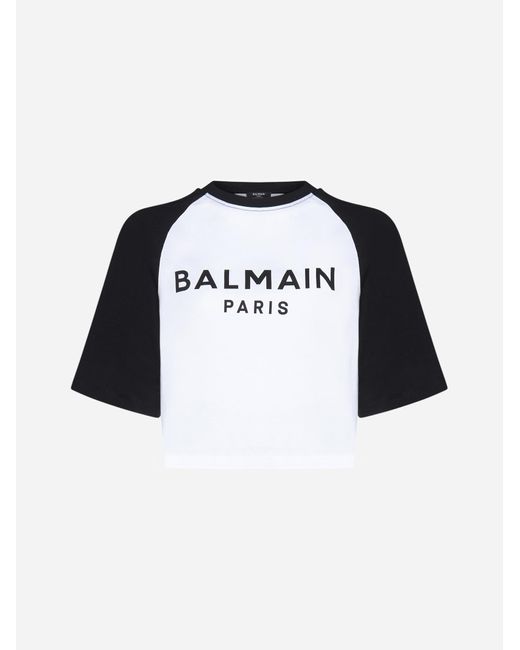 Balmain Black Logo Cotton Cropped T-shirt