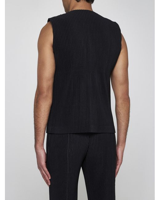 Homme Plissé Issey Miyake Black Pleated Fabric Buttoned Top for men