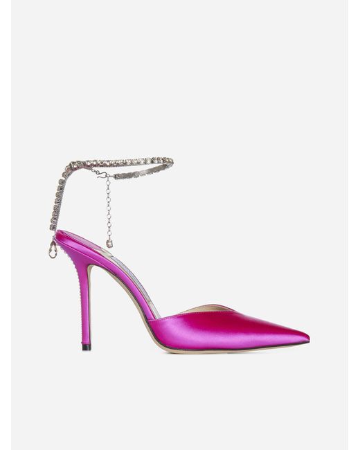 Jimmy Choo Saeda Satin Pumps in Fuchsia Crystal (Pink) - Save 10% | Lyst