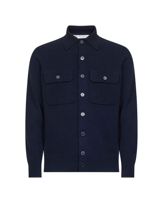 Brunello Cucinelli Blue Cashmere Knit Cardigan for men
