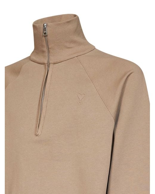 AMI Natural Cotton Ami De Cœur Half-Zip Sweatshirt for men