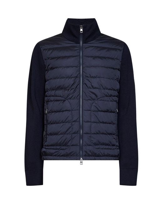 Moncler Blue Wool Blend Zip-Up Padded Cardigan for men