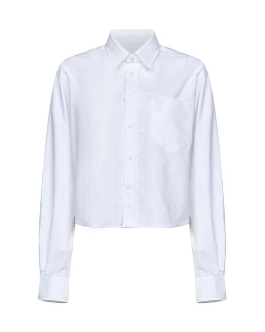 AMI White Cotton Poplin Cropped Shirt