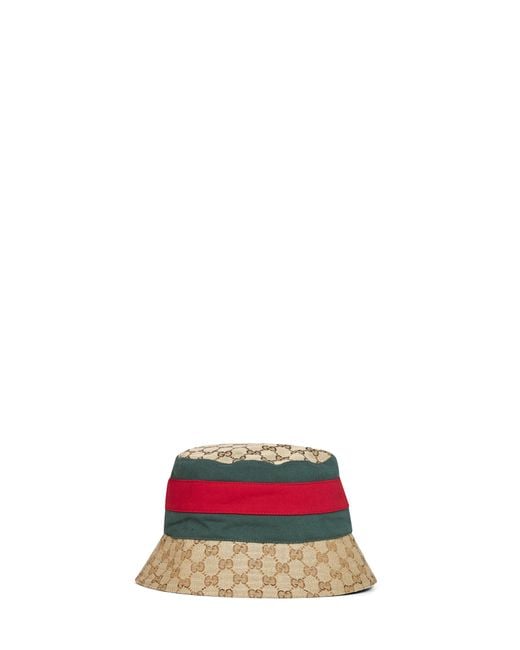 Gucci Red And Dark Gg Canvas Bucket Hat With Web Ribbon for men