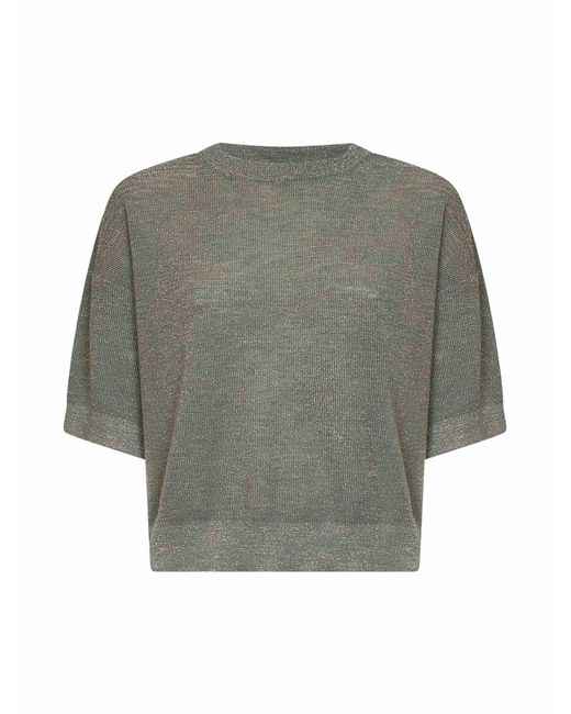 Brunello Cucinelli Gray Military Sparkling Linen Sweater