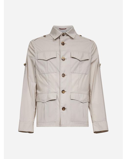 Brunello Cucinelli White Beige Water-resistant Lightweight Canvas Safari Jacket for men