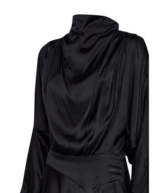 Isabel Marant Black Satin Neline Draped Mini Dress