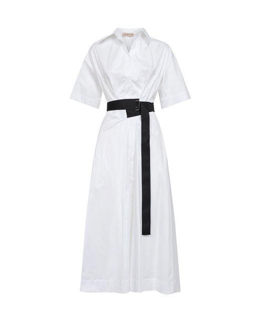 Blanca Vita White Stretch Poplin Alzety Belted Midi Dress