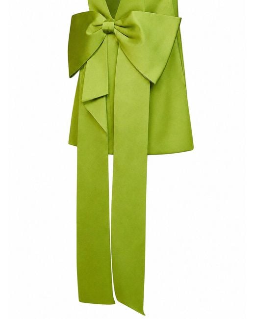 Self-Portrait Green Satin A-Line Mini Dress With Bow