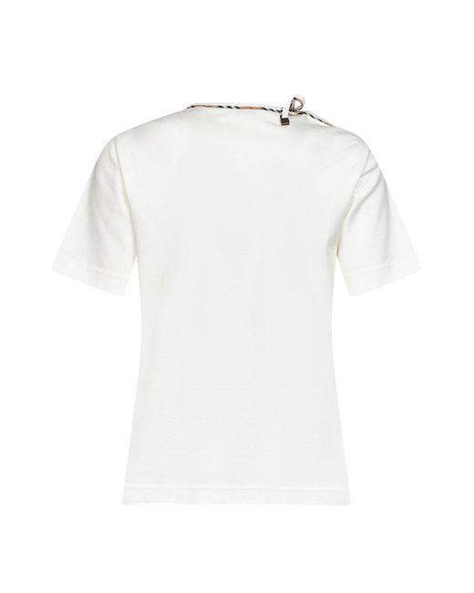 Burberry White Chalk Cotton T-Shirt With Check Ties