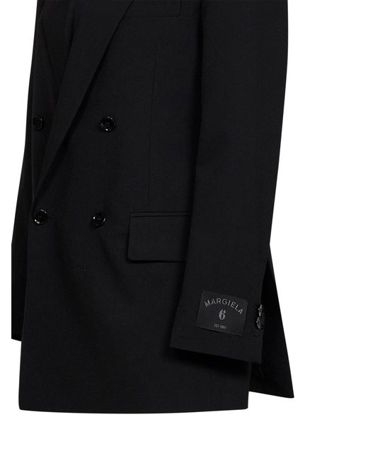 MM6 by Maison Margiela Black Wool Blend Double-Breasted Blazer