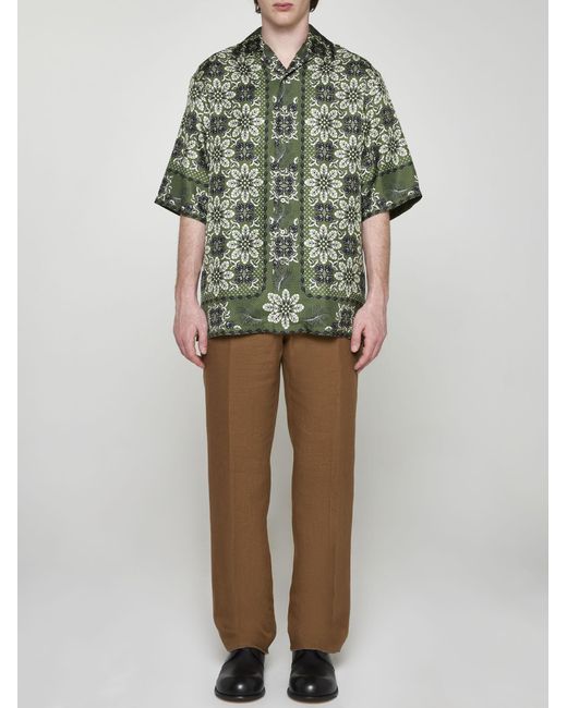 Etro Green Floral Print Silk Shirt for men