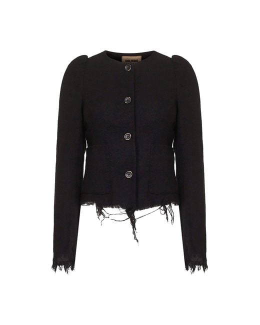 Uma Wang Black Wool And Linen Blend Kuppy Jacket