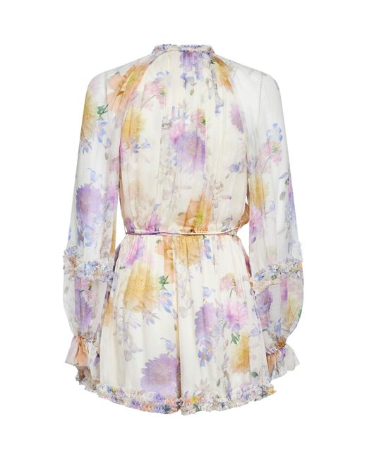Zimmermann White Cream Dahlia-Print Viscose Luna Playsuit