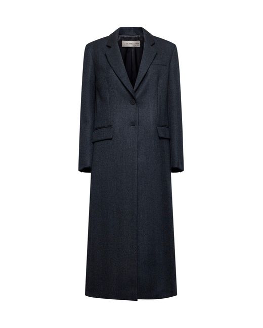 Blanca Vita Blue Chevron Wool Blend Celosia Long Coat