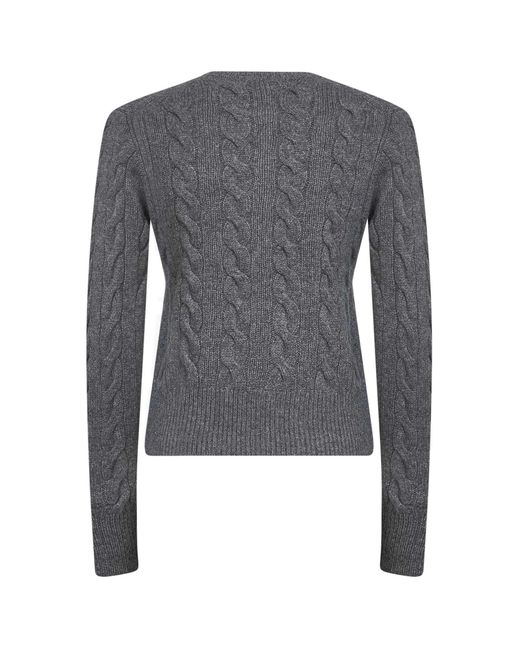 Polo Ralph Lauren Gray Flannel Heather Wool And Cashmere Cable Knit Cardigan
