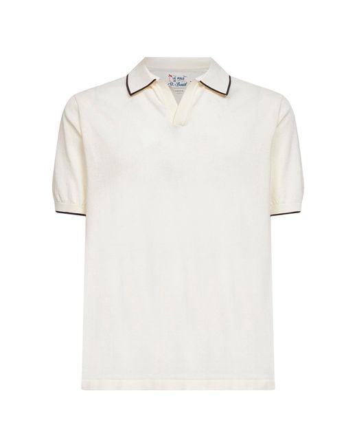Mc2 Saint Barth White Cream Cotton Knit Sloan Buttonless Polo Shirt for men