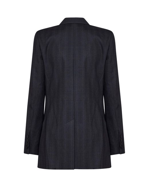 Isabel Marant Blue Dark Anthracite Check Stretch Wool Jevima Double-Breasted Blazer