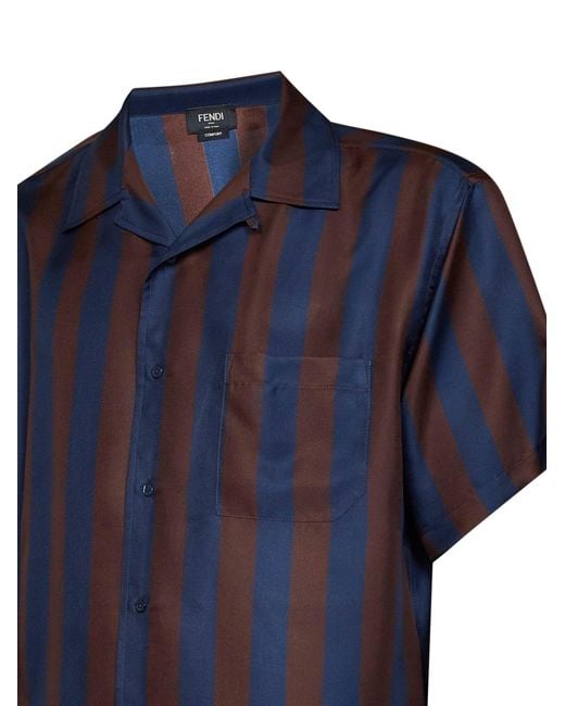 Fendi Blue Shirt Pequin Short-Sleeved for men