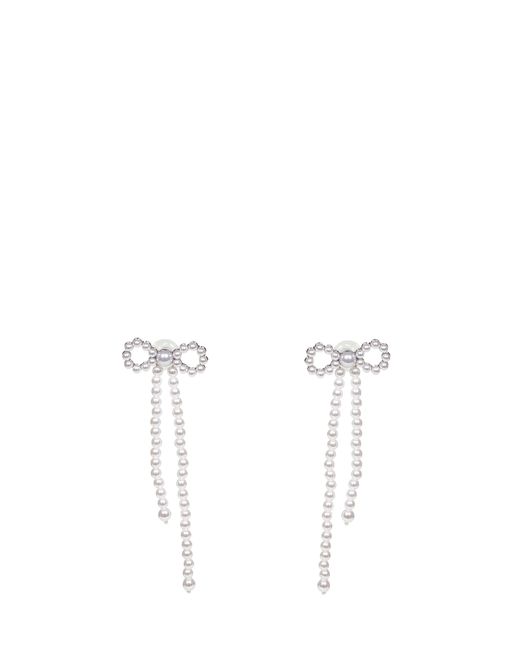Self-Portrait White Pearl Bow Dangle Earrings