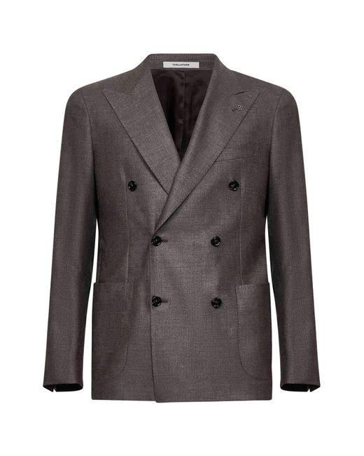 Tagliatore Black Tobacco Silk And Wool Vesuvio Double-Breasted Blazer for men