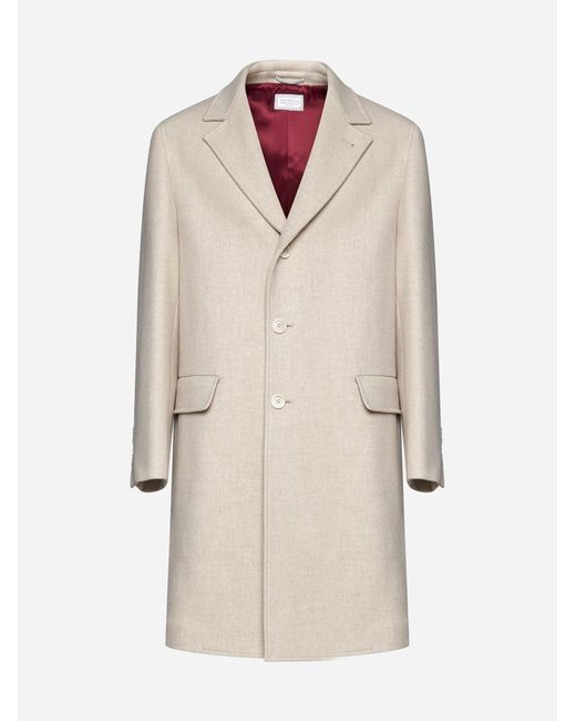 Brunello Cucinelli White Wool And Cashmere Single-breasted Coat for men