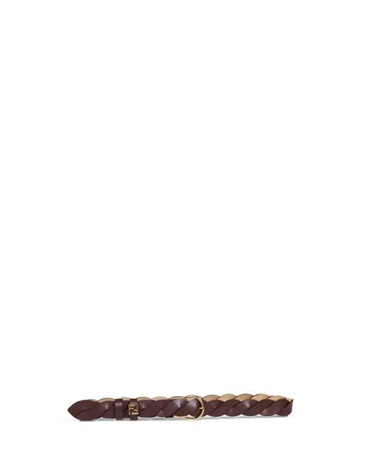 Fendi White Mahogany And Cappuccino Woven Leather Reversible Ff Belt