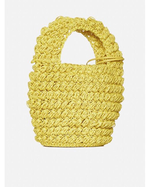 J.W. Anderson Yellow Raffia Small Popcorn Basket Bag