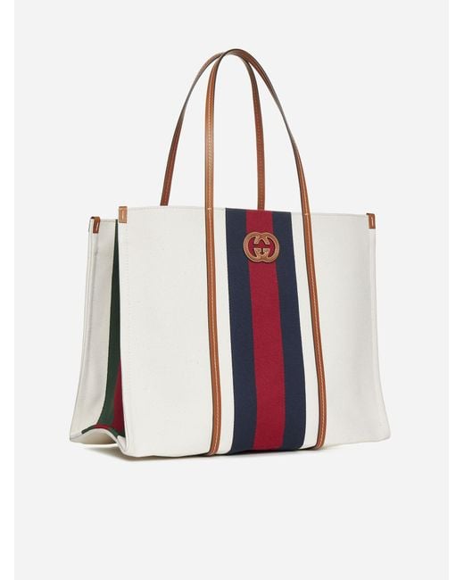Gucci Web Canvas Tote Bag in White Lyst UK