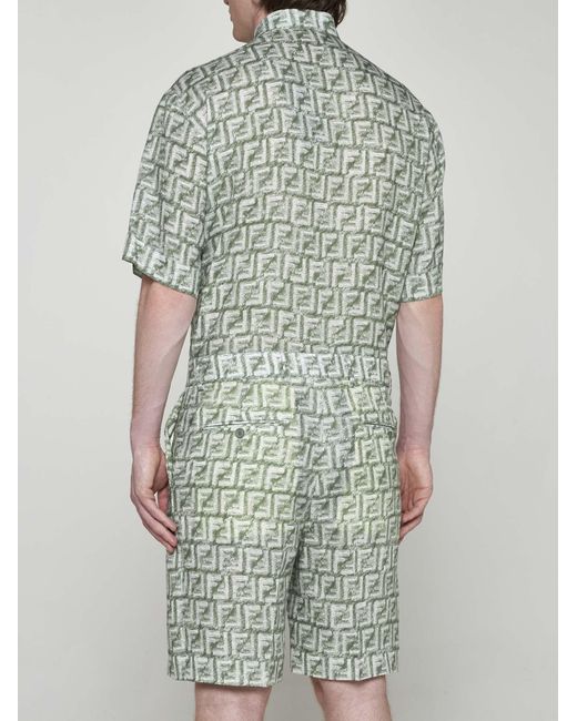 Fendi Green Ff Print Linen Shorts for men