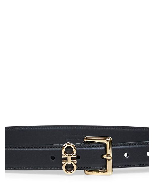 Ferragamo White Smooth Leather Double Gancini Belt