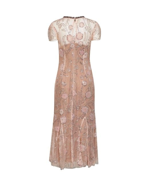 Self-Portrait Natural Self Portrait Sequin Flower-Embroidered Tulle Midi Dress