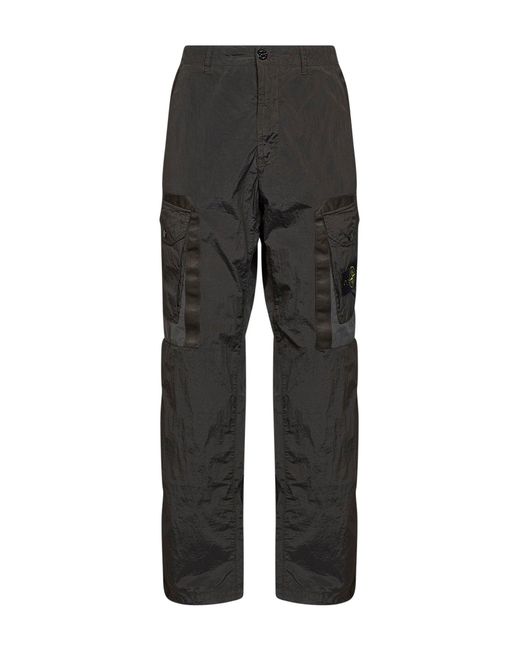 Stone Island Black Coal Metal Nylon Cargo Trousers for men