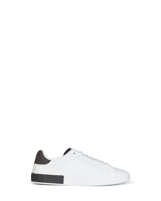 Dolce & Gabbana White And Dark Nappa Calfskin Leather And Nubuck Portofino Low-Top Sneakers for men