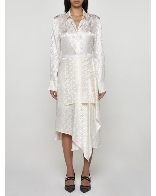 Fendi White Ff Satin Silk Wrap Skirt