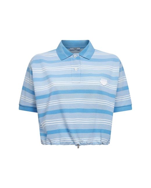 Prada Abbigliamento Blue Light Striped Pique Cropped Polo Shirt