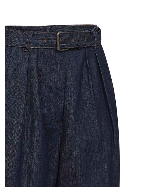 Dries Van Noten Blue Denim Belted And Pleated Bermuda Shorts