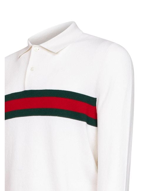 Gucci White Web Striped Polo for men