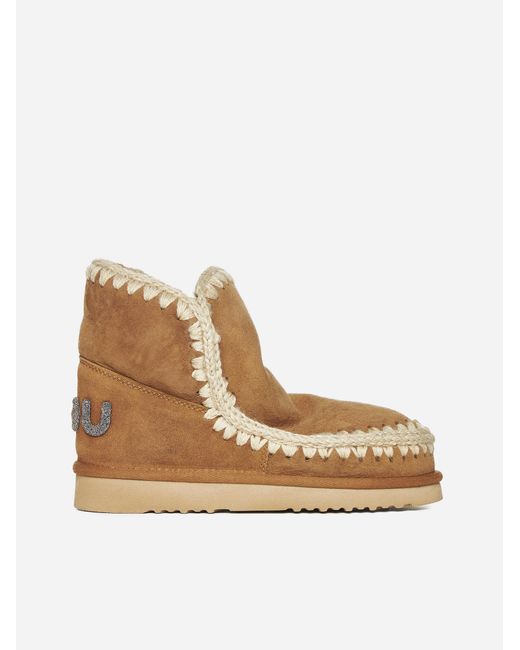 Mou Natural Eskimo Logo Suede And Shearling Ankle Boots