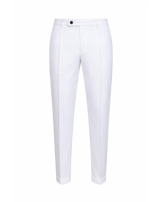 D 40 White Stretch Cotton Blend Slim Carrot Trousers for men