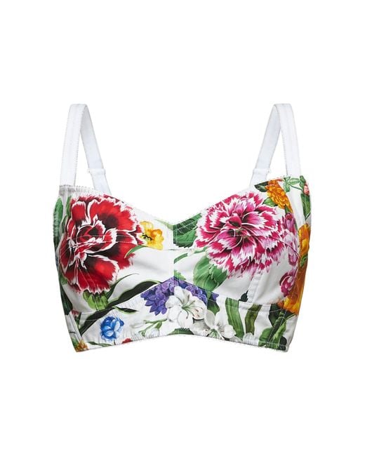 Dolce & Gabbana Red Floral Print Stretch Bralette Top