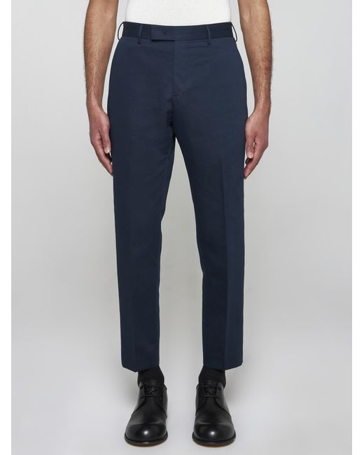 PT Torino Blue Rebel Cotton And Linen Trousers for men