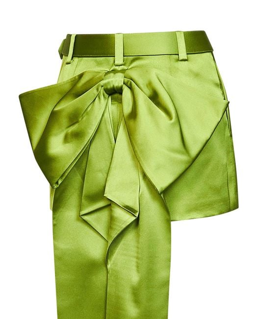 Self-Portrait Green Satin Belted Mini Skirt With Bow